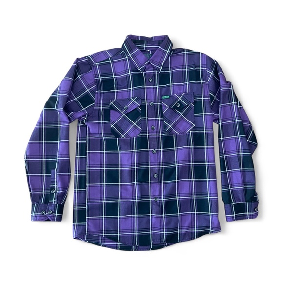 Dixxon Flannel The Regan Purple Plaid Shirt Horror Collab D-Tech Exorcist Sz M - Picture 1 of 10